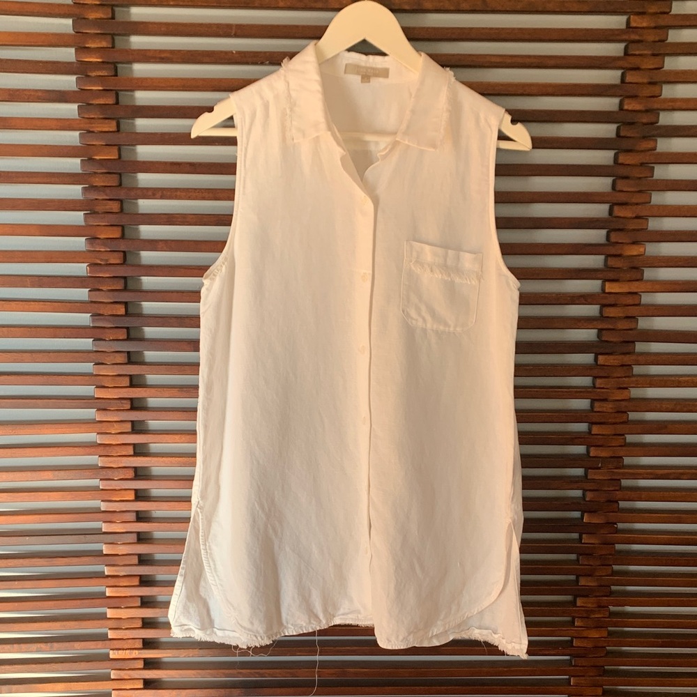 Joan Vass Sleeveless Creamy White Button-Down Shirt